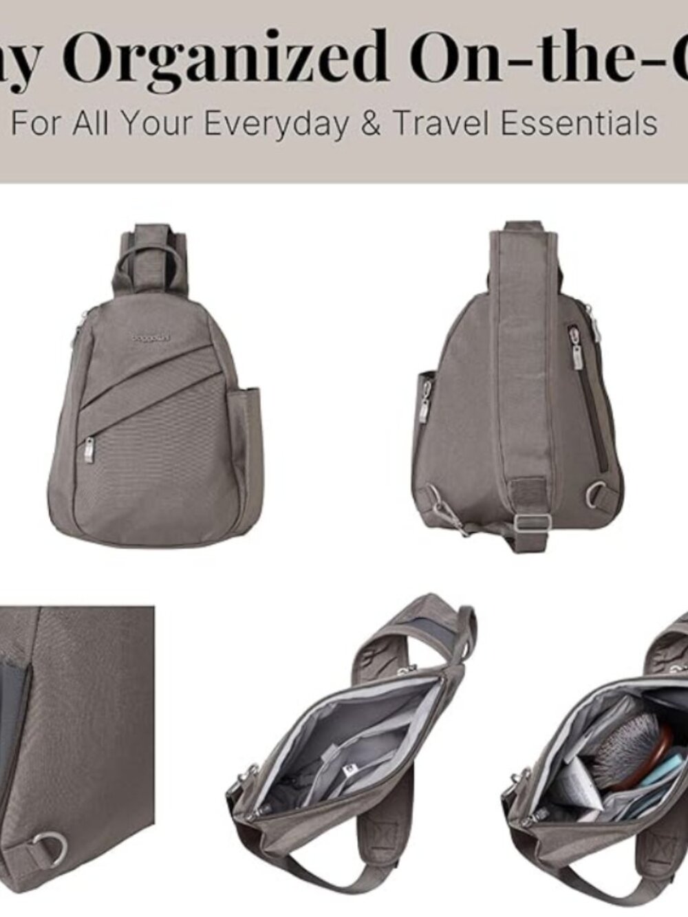 Baggallini Medium Sling Backpack - 9"x11" Lightweight Sling Bag with Convertible - Picture 2 of 11